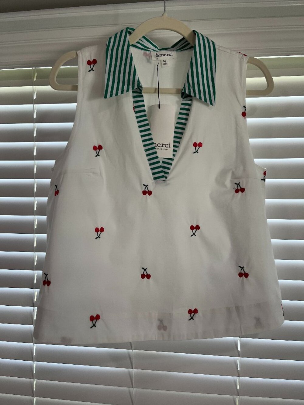 Women - S, M, L - NWT &merci Collared Tank with Embroidered Cherries